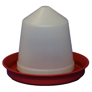 3 litre red and white plastic chicken feeder