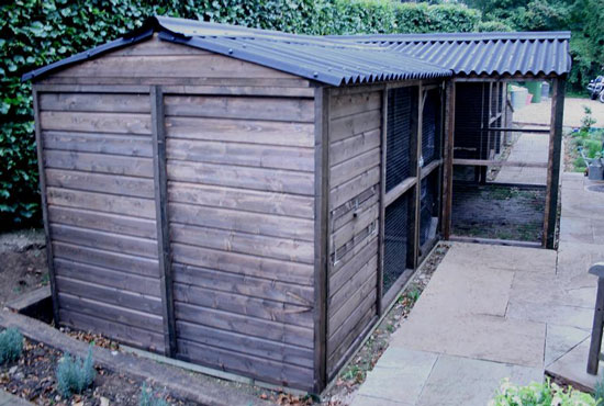 Custom built 'T' shaped chicken hosue and run